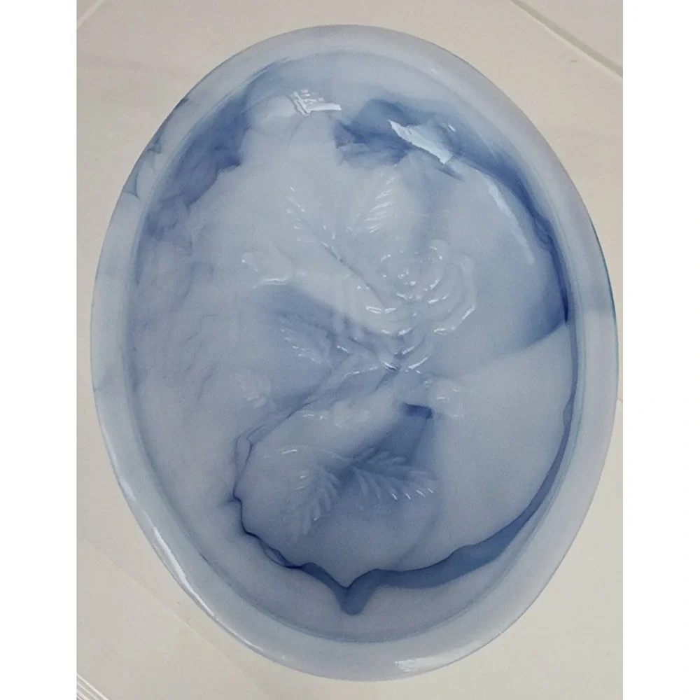 Avon Victoriana Soap Dish & Soap Set Blue Slag Glass Rose 1978 Vintage Special